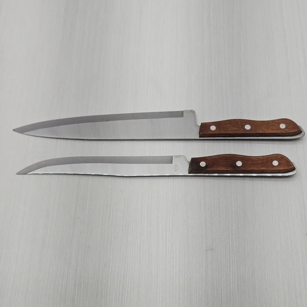 Precision Hollow Ground Stainless Steel Kitchen Knife Set Wood Handle Vintage